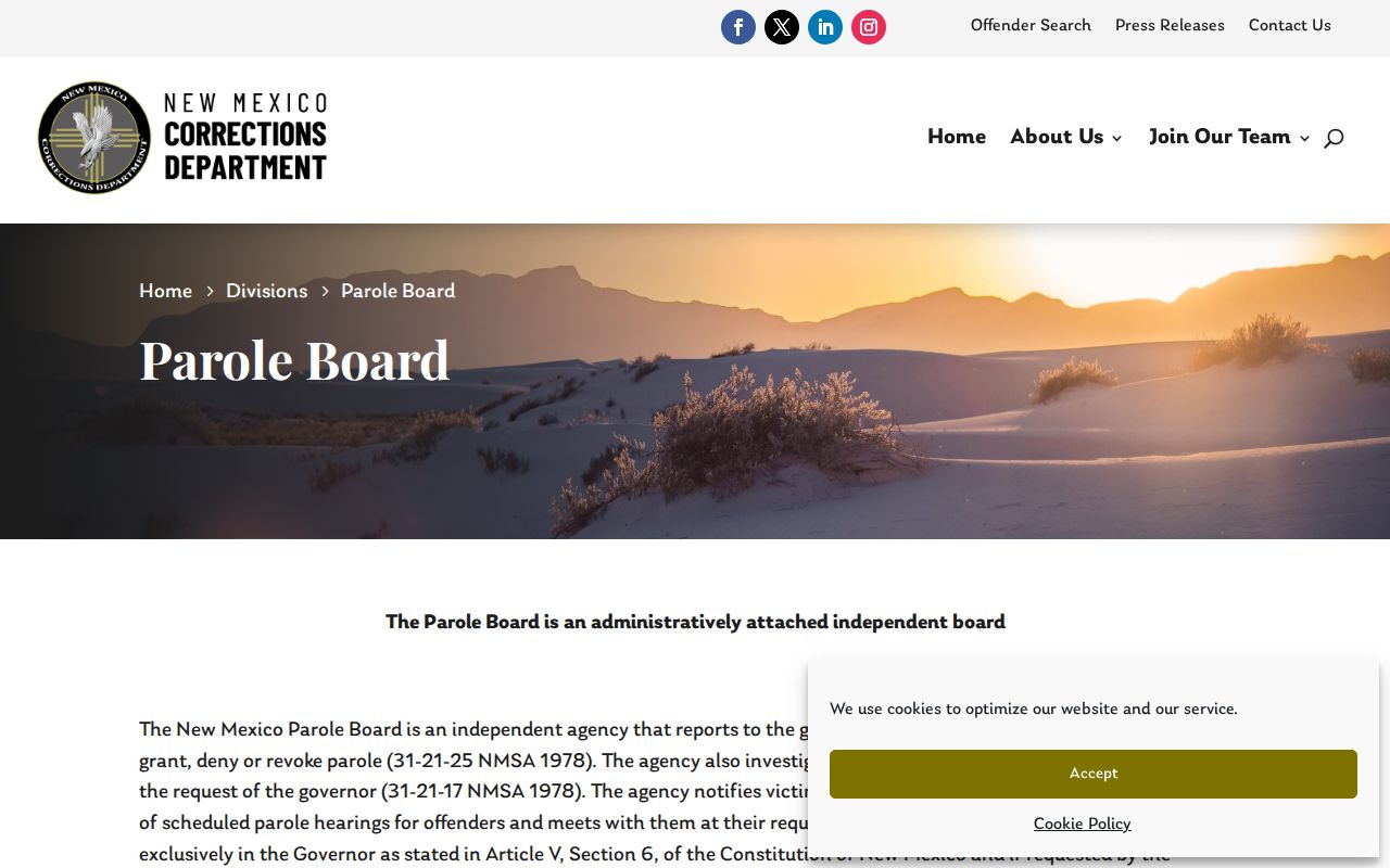 Santa Fe County parole record source showing closed New Mexico parole hearings