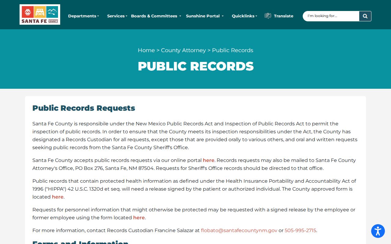 Santa Fe County public records request instructions