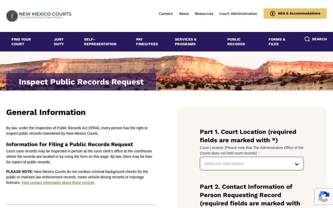 New Mexico Courts public records request and court selector