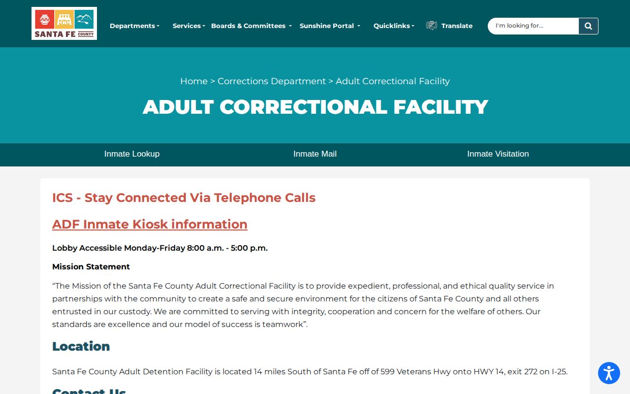 Santa Fe County Adult Correctional Facility contact and location information